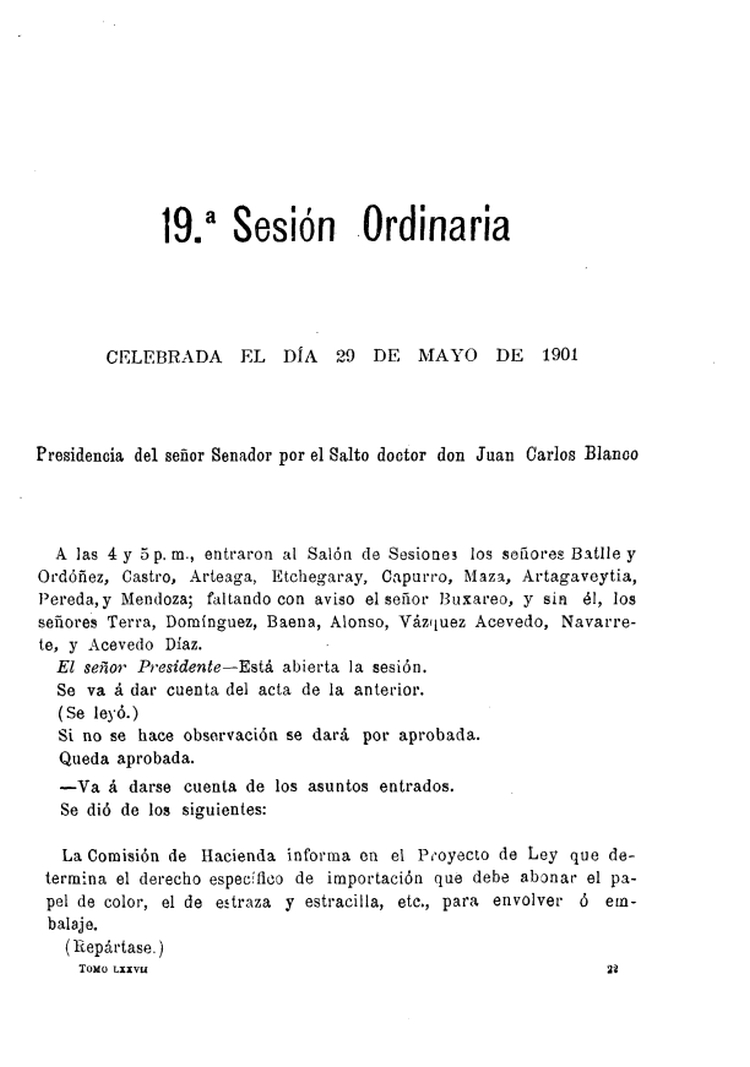 DIARIO DE SESIONES DE LA CAMARA DE SENADORES del 29/05/1901
